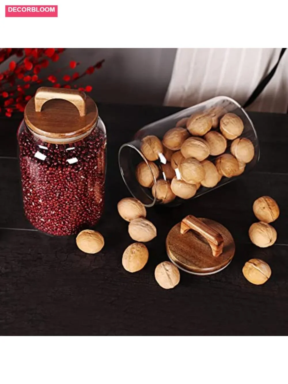 2-Piece Glass Canister Set with Airtight Acacia Lids, Tall Food Storage Jars